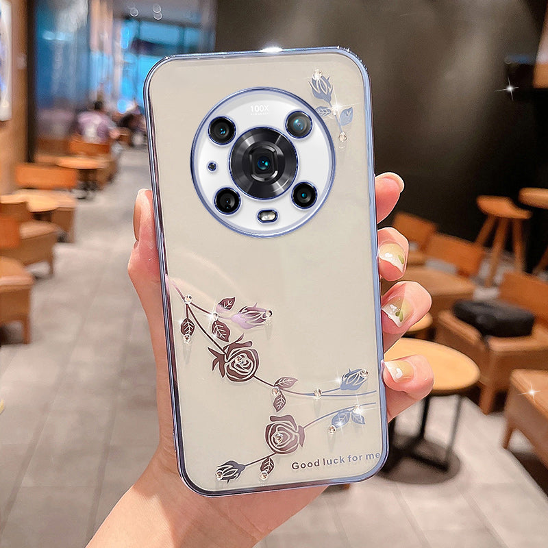 For Honor Magic4 Pro 5G Shock-absorbing Flower Pattern Phone Cover Rhinestone Decor TPU Electroplating Phone Case For Honor Magic4 Pro 5G Shock-absorbing Flower Pattern Phone Cover Rhinestone Decor TPU Electroplating Phone Case